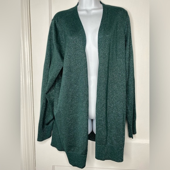 LANE BRYANT NWT Elegant Green SparkleWomen's Open Front Sweater - Picture 2 of 7